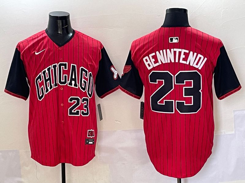 Men Chicago White Sox 23 Benintendi Red Stripe Joint Name Nike 2025 MLB Jersey style 20